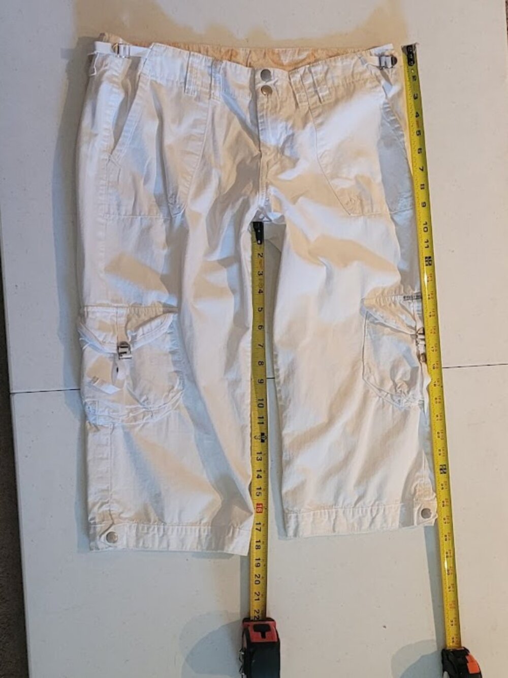 Sz 14 Lucky Brand White Cargo Cropped Dungarees